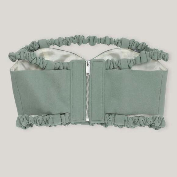 GANNI Women's Suiting Strapless Crop Top Green Bay 40 (8-10) NWT - Picture 7 of 11